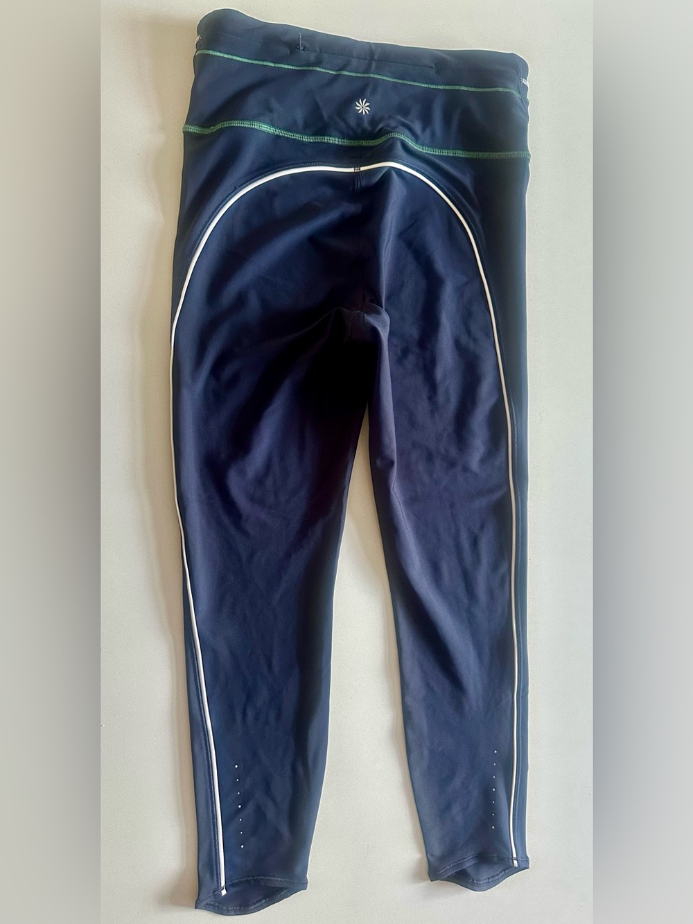 Athleta Pacesetter 7/8 Stripe Tight Leggings - Size Small - Navy and Green